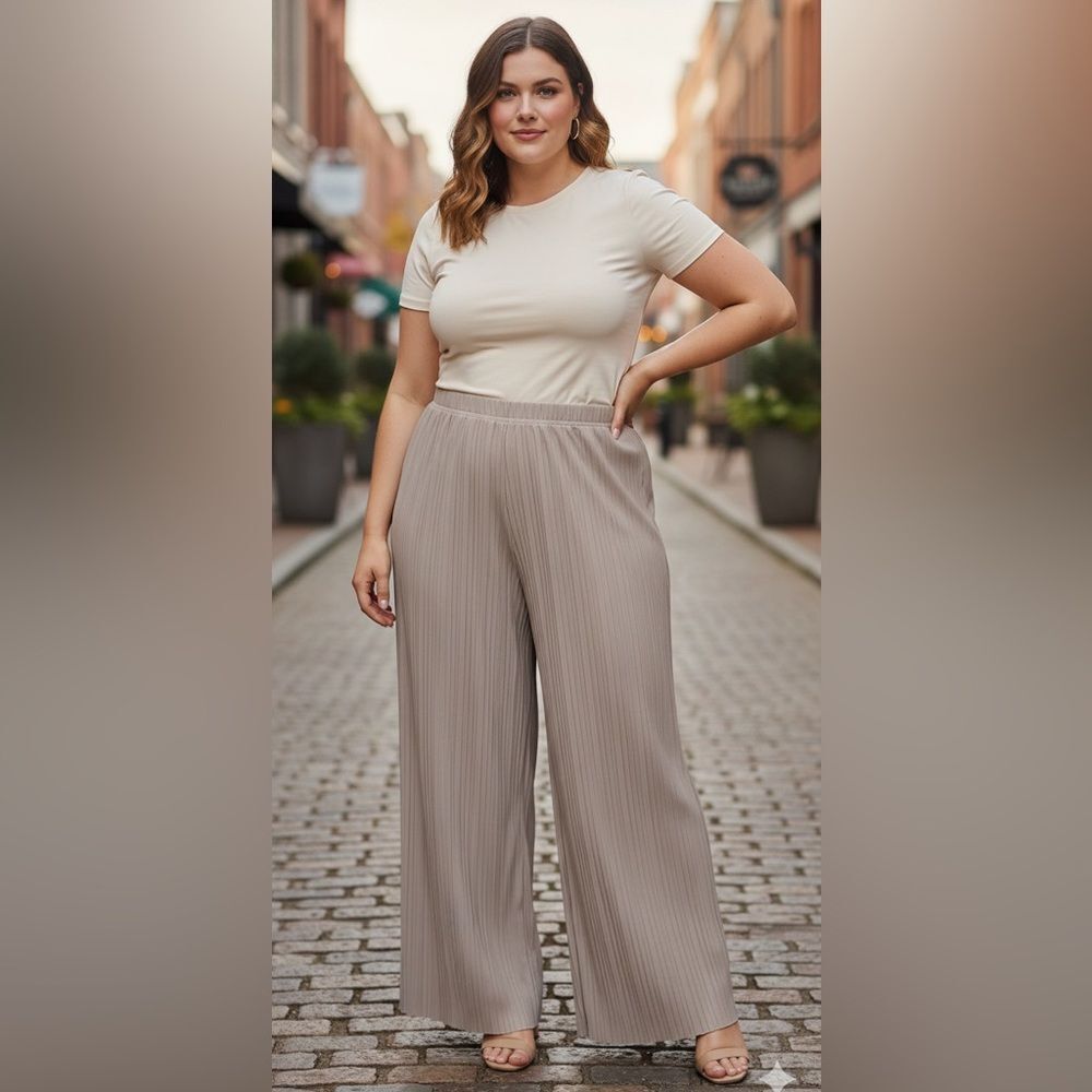 Take 50% OFF- Women’s Pleated Wide-Leg Pants in Taupe, Size-5XL
